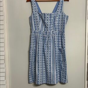 Fat Face Serena Broderic Blue and White Embroidered Dress